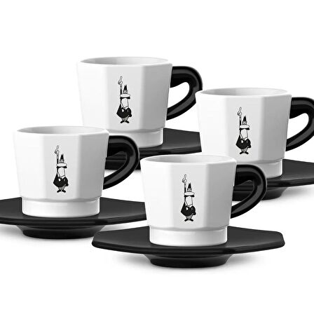 Bialetti Set 4'lü Face Porselen Siyah Beyaz Fincan Seti