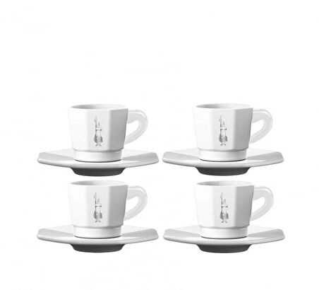 Bialetti Set 4'lü Face Porselen Beyaz Fincan Seti