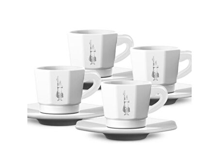 Bialetti Set 4'lü Face Porselen Beyaz Fincan Seti