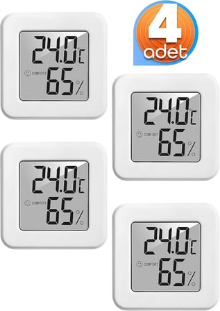 4 Adet Mini Sıcaklık Nem Ölçer LCD Ekran Oda Termometre Duvara Takılabilen Masaüstü Higrometre Beyaz