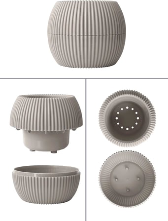 Mercan Yuvarlak Saksı Seti 0,35 litre + 1,2 litre, İç Mekan - Dış Mekan 2li Ekonomik Tabaklı Plastik Saksı Set Latte Renk