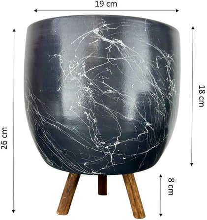 BİTKİ TASARIMI EV DEKORASYON AKSESUAR GRİ ÜZERİ BEYAZ MERMER EFEKTLİ TOPRAK SAKSI SAKSILIK SALON ÇİÇEKLİK 3 AYAKLI - 19 CM