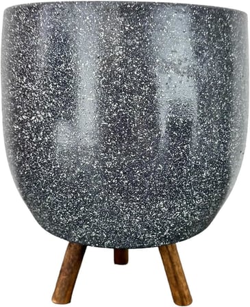 Bitki Tasarımı Ev Dekorasyon Aksesuar Gri Granit Toprak Saksı Saksılık Salon Çiçeklik 3 Ayaklı - 19 CM