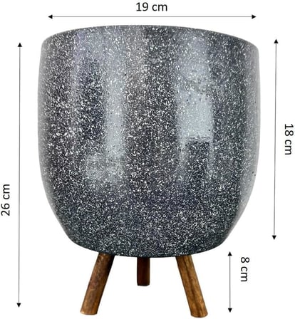 Bitki Tasarımı Ev Dekorasyon Aksesuar Gri Granit Toprak Saksı Saksılık Salon Çiçeklik 3 Ayaklı - 19 CM