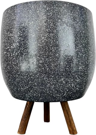 Bitki Tasarımı Ev Dekorasyon Aksesuar Gri Granit Toprak Saksı Saksılık Salon Çiçeklik 3 Ayaklı - 19 CM