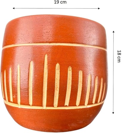 Bitki Tasarımı Ev Dekorasyon Aksesuar Dik Çizgi Desenli Toprak Saksı Saksılık Salon Çiçeklik - 19 CM