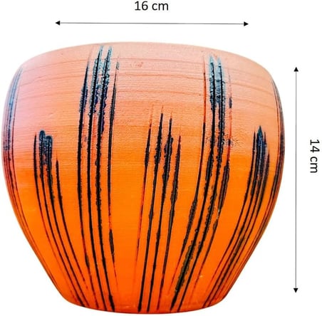 BİTKİ TASARIMI DOĞAL SİYAH ÇİZGİ DESEN TERRAKOTA TOPRAK SAKSI 15 CM