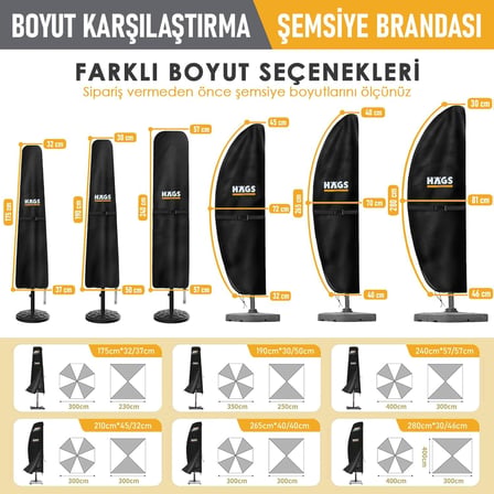Bahçe Şemsiye Kılıfı, Veranda Parasol Konsol Şemsiyesi Brandası, Koruma Örtüsü, Su Geçirmez, Hava Koşullarına Dayanıklı Bahçe Gölgelik Güneşlik Örtüsü (240-57/57 cm) Siyah