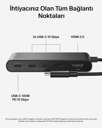 USB-C Hub, 5 Portlu Hub, 4K HDMI Görüntüleme, 60Hz, 100W Güç Dağıtımı, 10 Gbps Hızlı Veri Aktarımı, USB-C Çoklu Bağlantı Noktalı Adaptör, MacBook, iPad Pro, Chromebook ve Dahası ile Uyumlu