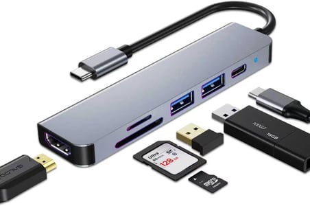 USB C HUB, MacBook Pro ve Hava Aksesuarları için Çoklu Bağlantı Noktalı USB C Adaptörü, 4K HDMI, USB 3.0, SD/TF Kart Okuyucu, 100W PD Dizüstü Bilgisayar ve Diğer C Tipi Cihazlar için Uyumlu