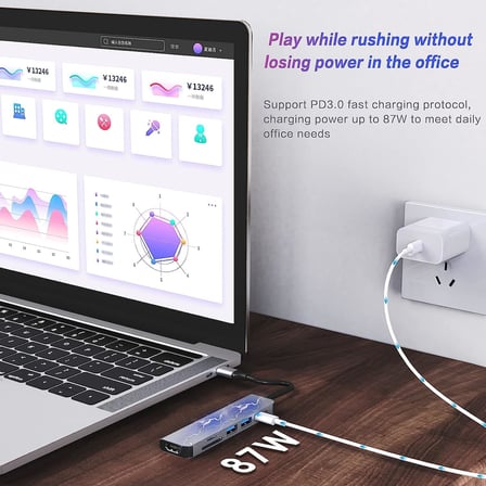 USB C HUB, MacBook Pro ve Hava Aksesuarları için Çoklu Bağlantı Noktalı USB C Adaptörü, 4K HDMI, USB 3.0, SD/TF Kart Okuyucu, 100W PD Dizüstü Bilgisayar ve Diğer C Tipi Cihazlar için Uyumlu