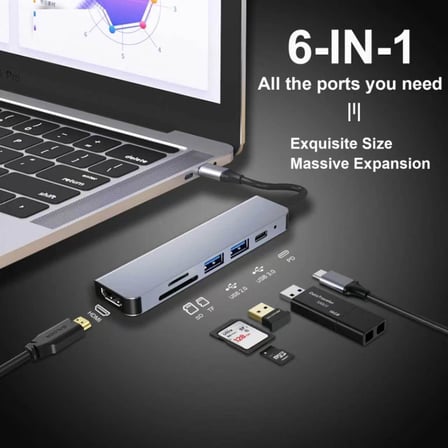 USB C HUB, MacBook Pro ve Hava Aksesuarları için Çoklu Bağlantı Noktalı USB C Adaptörü, 4K HDMI, USB 3.0, SD/TF Kart Okuyucu, 100W PD Dizüstü Bilgisayar ve Diğer C Tipi Cihazlar için Uyumlu