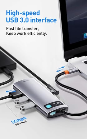 Metal Gleam 6 in 1, Çok Fonksiyonlu Bilgisayar/Telefon Hub Adaptörü, Gri, Bağlantı Sayısı: 6, Giriş: USB Type C, Çıkış: USB Type A 3.0 X 3, USB Type C (PD),Seyahat Boy