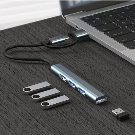 2 In 1 Adaptör 4 Port Type C USB 3.0 Hub For Mac Book Pro Air Otg USB 3.0 Adapter Type-C Çevirici USB Hub - (SW-HUB1)