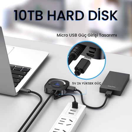 4 Portlu USB 2.0 Çoklayıcı Hub Siyah