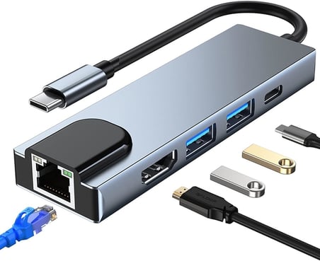 STORE 5 in 1 Type-c Hub Ethernet Hdmi Usb Aktarım Hızı USB C HUB USB Çoğaltıcı Hub C RJ45+ 4K HDMI uyumlu + 2 USB