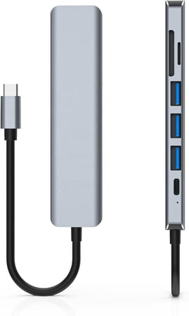 Type C Hub (7 Port), 100W PD Şarj ve Veri Transfer Type-C Port 4K 30HZ veya 1080P 60HZ HDMI, 1 Adet USB 3.0 Port 2 Adet 2.0 Port, MiroSD ve SD Kart Okuyucu MacBook Pro/Air vb. Uyumlu