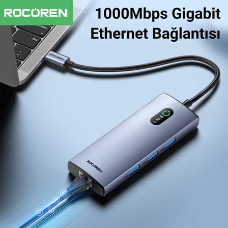 8 Portlu 4K 30Hz Gigabit Ethernet SD TF Kart Okuyuculu 3*USB3.0 PD 100W Destekli Hub Çoklayıcı