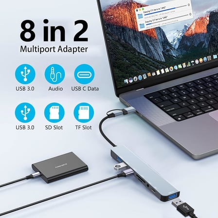 STORE 8 in 2 USB Type-C to USB A, USB C, SD/TF Kart Okuyucu – MacBook ve Laptop Uyumlu Çok Portlu USB HUB Çoğaltıcı
