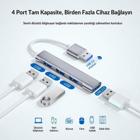 4 Port USB-C Hub USB 3.0 Adaptör Tablet PC MacBook Uyumlu AC809