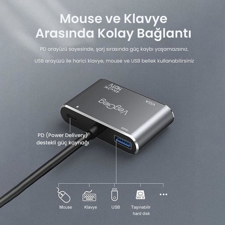 Type-C 4K HDMI 1080P VGA USB 3.0 PD Dönüştürücü Çevirici Hub