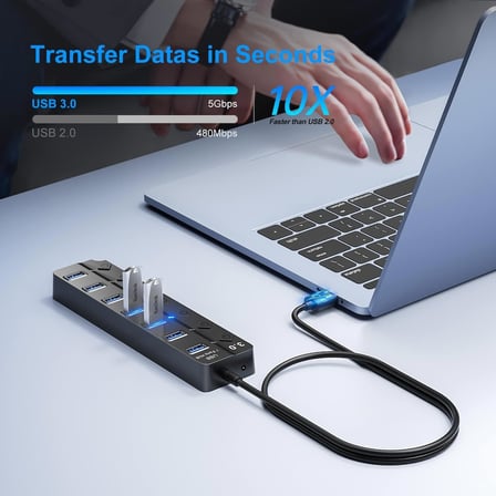Ga56 USB 3.0 7 Port 5 Gbps Çoklayıcı Switch Splitter Hub 1.2 Metre Kablo Açma Kapama Düğmeli
