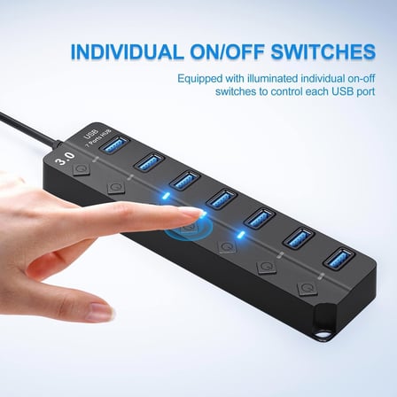 Ga56 USB 3.0 7 Port 5 Gbps Çoklayıcı Switch Splitter Hub 1.2 Metre Kablo Açma Kapama Düğmeli