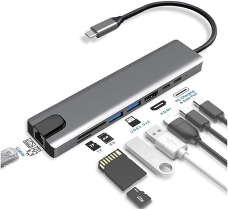 Type-c Hub Dönüştürücü Çevirici Çoklayıcı Usb Hdmı Micro Sd 8 Girişli