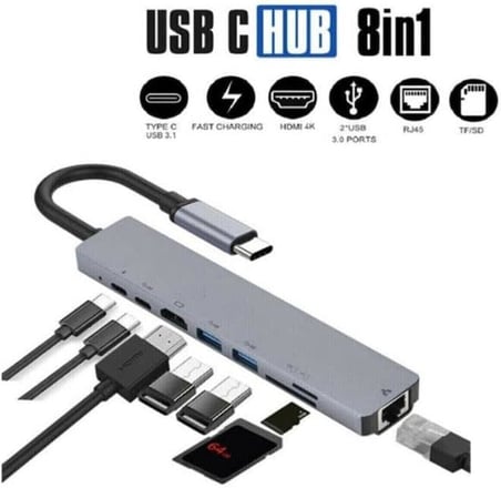 Type-c Hub Dönüştürücü Çevirici Çoklayıcı Usb Hdmı Micro Sd 8 Girişli
