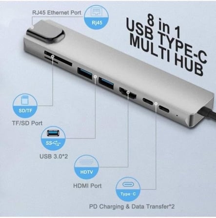 Type-c Hub Dönüştürücü Çevirici Çoklayıcı Usb Hdmı Micro Sd 8 Girişli