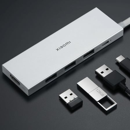 Xiaomi Hub Type C 5'i 1 arada hub, 5 tip (3 USB bağlantı noktası, 1 C tipi bağlantı noktası ve bir HDMI bağlantısı), Windows, Andorid, MacOS ve Linux ile uyumlu, yüksek veri okuma hızı, 4K UHD