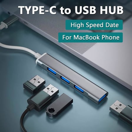 4'ü 1 arada USB C Adaptörü, 4 USB 3.0 Bağlantı Noktası, MacBook Air M1 2018-2022 MacBook Pro M1 2016-2022, iPad Pro, XPS, Pixelbook ve Daha Fazlası için USB Tip C Adaptör