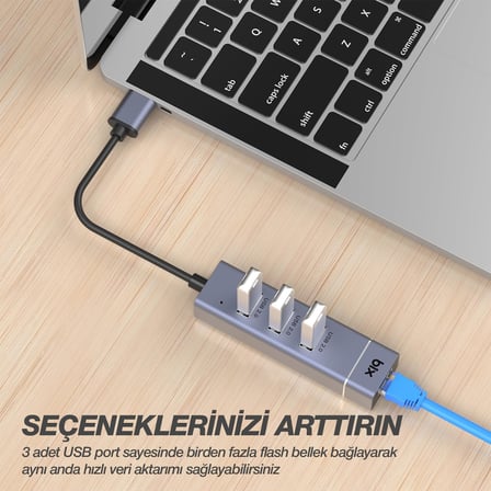 BX03HB USB 2.0 Hub 3 Port ve RJ45 Ethernet Adaptör 10/100Mbps MacBook Uyumlu Çoklayıcı (3 adet USB 2.0 ve 1 adet Ethernet)