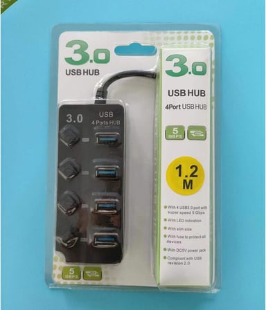 Onezero 1215 Bağımsız Şalterli 4 Portlu Güç Beslemeli USB Hub Çoklayıcı (1x USB 3.0 + 3x USB 2.0) – 1.2 Metre Kablolu Masaüstü Dağıtıcı