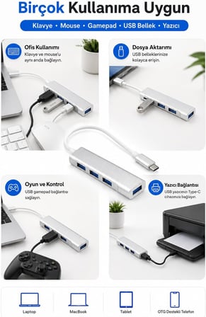 Type-c To Usb Hub 4 Port Çoklayıcı Macbook Ile Uyumlu Çoğaltıcı Type C To Usb Converter Hub