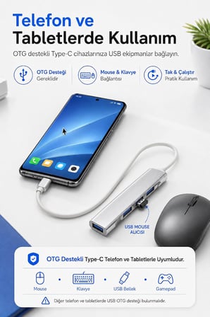 Type-c To Usb Hub 4 Port Çoklayıcı Macbook Ile Uyumlu Çoğaltıcı Type C To Usb Converter Hub