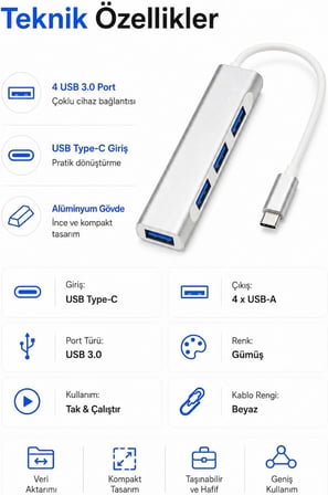 Type-c To Usb Hub 4 Port Çoklayıcı Macbook Ile Uyumlu Çoğaltıcı Type C To Usb Converter Hub