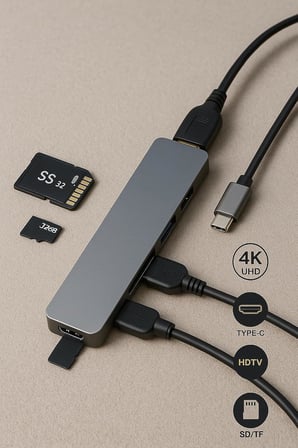 7'si 1 Arada USB-C Hub – 2x USB 3.0, 2x Type-C, 2x SD/TF Kart Okuyucu, 1x HDMI – 4K UHD Görüntü Aktarımı ve Hızlı Veri Transferi