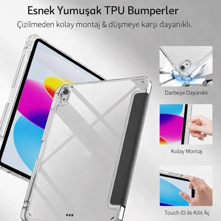 iPad Air 13 ile Uyumlu 13 inç Kılıf 2025 A3269 Kalem Koyma Bölmeli Ultra Koruma Antişok Yatay Dikey Şekillerde Stand seçeneği Uyku Modlu New Attractive HX99 Smart Cover Kılıf Siyah
