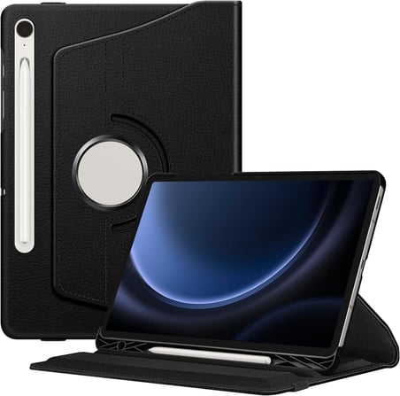 Samsung Galaxy Tablet Kılıfı Yatay ve Dikey Standlı 360 Derece Döner Tablet Kılıfı (SİYAH, Galaxy Tab S9 FE Plus)