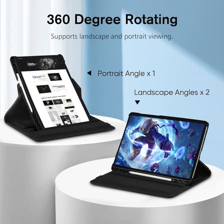 Samsung Galaxy Tablet Kılıfı Yatay ve Dikey Standlı 360 Derece Döner Tablet Kılıfı (SİYAH, Galaxy Tab S9 FE Plus)