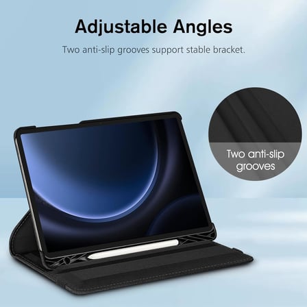 Samsung Galaxy Tablet Kılıfı Yatay ve Dikey Standlı 360 Derece Döner Tablet Kılıfı (SİYAH, Galaxy Tab S9 FE Plus)