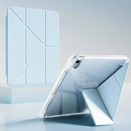 Samsung Galaxy Tab S10 Lite ile uyumlu Kılıf SM-X400 Saydam Arka Kapak Flip Smart Cover Katlanabilir Standlı Darbe Emici Koruyucu Tablet Kılıfı Akıllı Uyku Özellikli Mavi