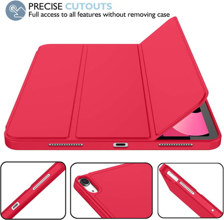 iPad Air 11 İnç Kılıf M3(2025) / M2 (2024), iPad Air 5. / 4. Nesil Kılıf 2022/2020 10,9 İnç Kalem Tutuculu, Yumuşak TPU Arka Kısımlı Üç Katlı Akıllı Kılıf (Kırmızı)