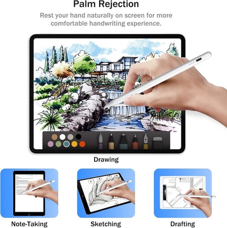 iPad için Kalem (2022-2018), Led Göstergeli, Eğim Sensörü Avuç İçi Reddetme Kalemi Apple iPad 10/9/8/7/6. Nesil, iPad Air 5./4./3. Nesil, iPad Pro 11 ve 12.9", ipad mini 6/5