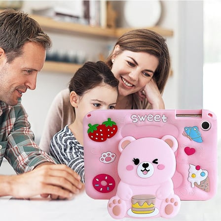 Galaxy İçin Tablet Kılıfı T220 T290 T500 S6 Lite A9 Plus İle Uyumlu Çocuk Tablet Kılıfı Pembe Tablet Kılıfı Sevimli Standlı Ayıcıklı Kalemlikli Boyun Askılı (S6 lite P610)