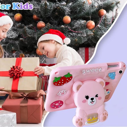 Galaxy İçin Tablet Kılıfı T220 T290 T500 S6 Lite A9 Plus İle Uyumlu Çocuk Tablet Kılıfı Pembe Tablet Kılıfı Sevimli Standlı Ayıcıklı Kalemlikli Boyun Askılı (S6 lite P610)
