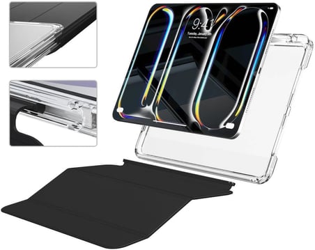 iPad Pro 13 (2025 M5) Kılıf – Magnetik Ayrılabilen Airbagli Sliding Tablet Kılıfı | Akıllı Uyandırma-Uyku Özellikli (Lacivert)