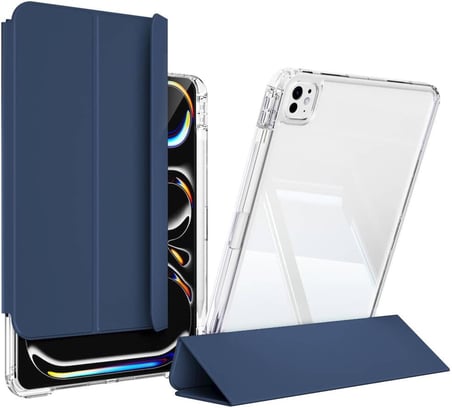 iPad Pro 13 (2025 M5) Kılıf – Magnetik Ayrılabilen Airbagli Sliding Tablet Kılıfı | Akıllı Uyandırma-Uyku Özellikli (Lacivert)