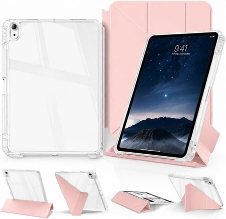 iPad 11. Nesil (A16) 2025 v 10.Nesil 2022 ile Uyumlu Kapağı Ayrılabilir Mıknatıslı Arkası Sert Kılıf Pembe